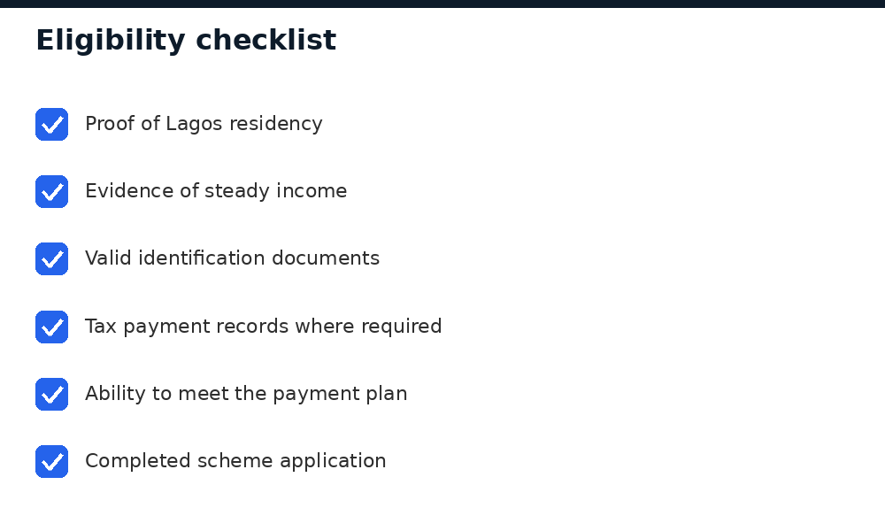 Eligibility checklist for a Lagos State housing scheme