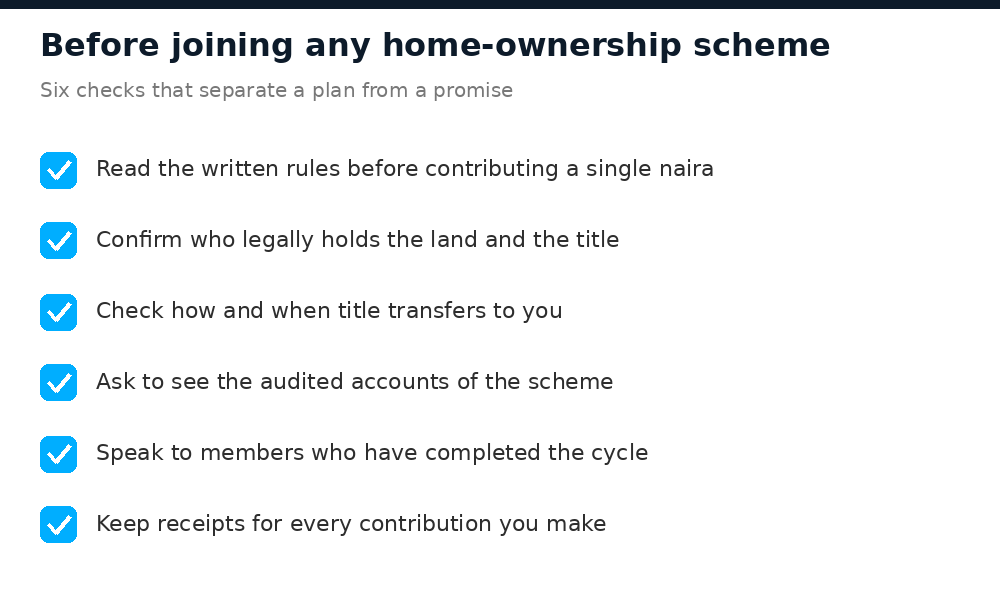 Six checks to run before joining a home-ownership or cooperative scheme in Nigeria