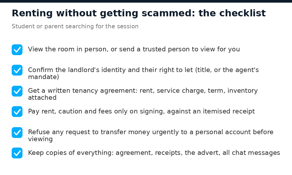 Checklist to rent student housing in Lagos without getting scammed: view first, written tenancy, receipts